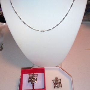 2 SET CAGE NECKLACE+RING BUTTERFLY MATCHING SET 925 STERLING SILVER NECKLACE